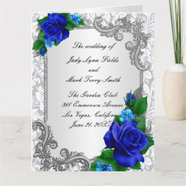 Elegante Blue Rose Wedding Program Card Karte