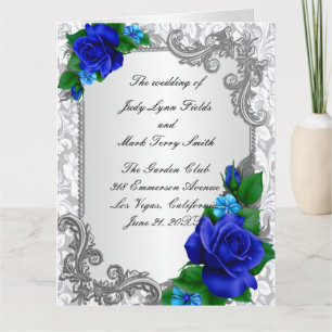 Elegante Blue Rose Wedding Program Card Karte