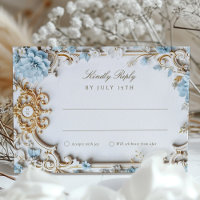 Elegante Blue RSVP-Karte mit barockem Gold