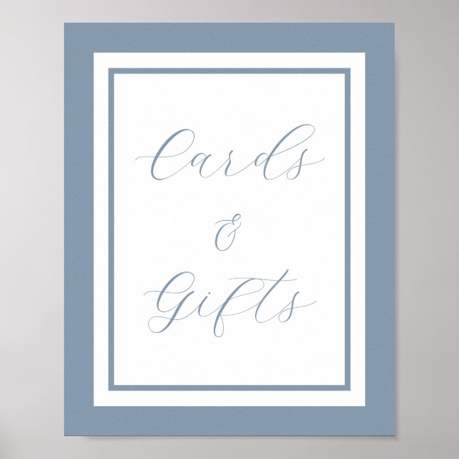 Elegante Blue Script Cards und Gifts Sign Poster (Vorne)