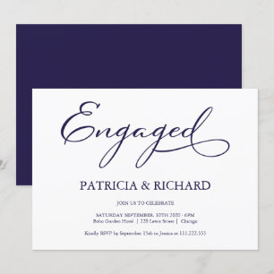 Elegante Blue Script Engagement Party Einladung