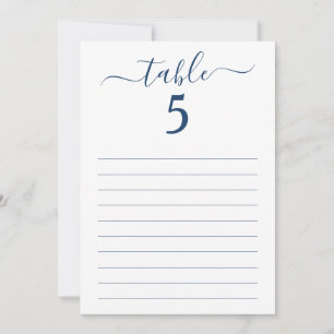 Elegante Blue Script Table Seating Lined Card Einladung