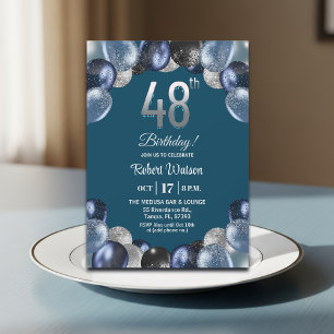 Elegante Blue Silber Glitter 48. Geburtstagsfeier Einladung