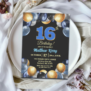 Elegante Blue Silber Gold 16. Geburtstagsfeier Einladung