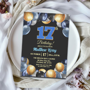 Elegante Blue Silber Gold 17. Geburtstagsfeier Einladung