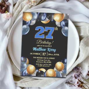 Elegante Blue Silber Gold 27. Geburtstagsfeier Einladung