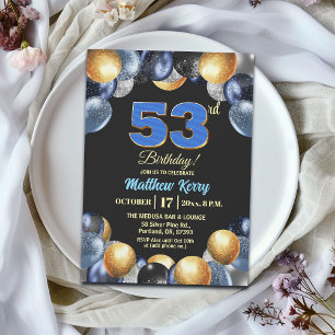Elegante Blue Silber Gold 53. Geburtstagsfeier Einladung