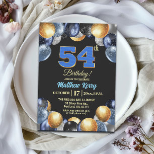 Elegante Blue Silber Gold 54. Geburtstagsfeier Einladung