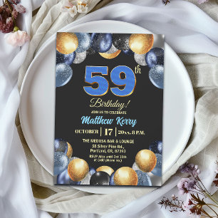 Elegante Blue Silber Gold 59. Geburtstagsfeier Einladung