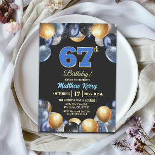 Elegante Blue Silber Gold 67. Geburtstagsfeier Einladung