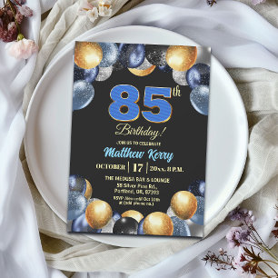 Elegante Blue Silber Gold 85. Geburtstagsfeier Einladung