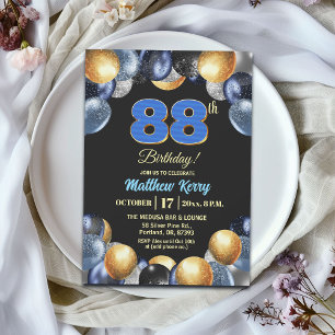 Elegante Blue Silber Gold 88. Geburtstagsfeier Einladung