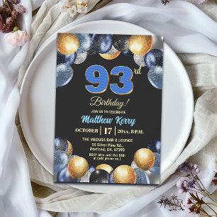 Elegante Blue Silber Gold 93. Geburtstagsfeier Einladung