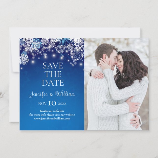 Elegante Blue Snowflake Wedding rettet das Datum Save The Date (Vorderseite)