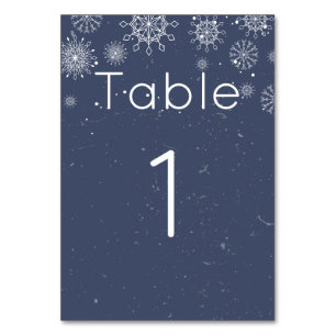 Elegante Blue Snowflake Winter Wedding Tischnummer
