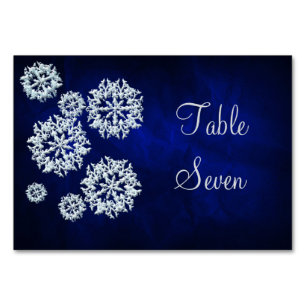 Elegante Blue Snowflake Winter Wedding Tischnummer