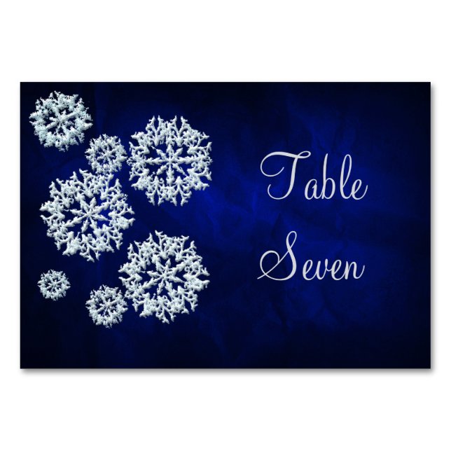 Elegante Blue Snowflake Winter Wedding Tischnummer (Vorderseite)