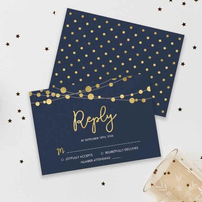 Elegante Blue Strings of Lights UAWG Reply RSVP Karte (Von Creator hochgeladen)