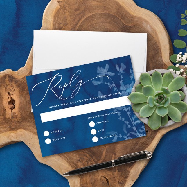 Elegante Blue SunPrint Botanische Hochzeitskarte Einladung (Von Creator hochgeladen)