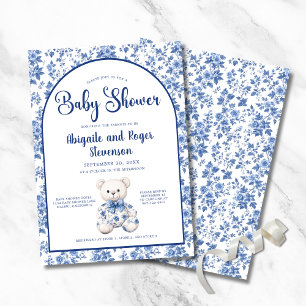 Elegante Blue Toile Baby Dusche Einladung
