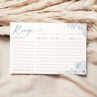 Elegante Blue Toile de Jouy Bridal Rezept Card Einladung