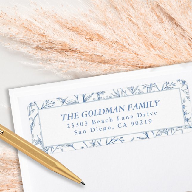 Elegante Blue Toile Floral Rücksendeadressen-Aufkl (Elegant Blue Toile Floral Return Address Labels)