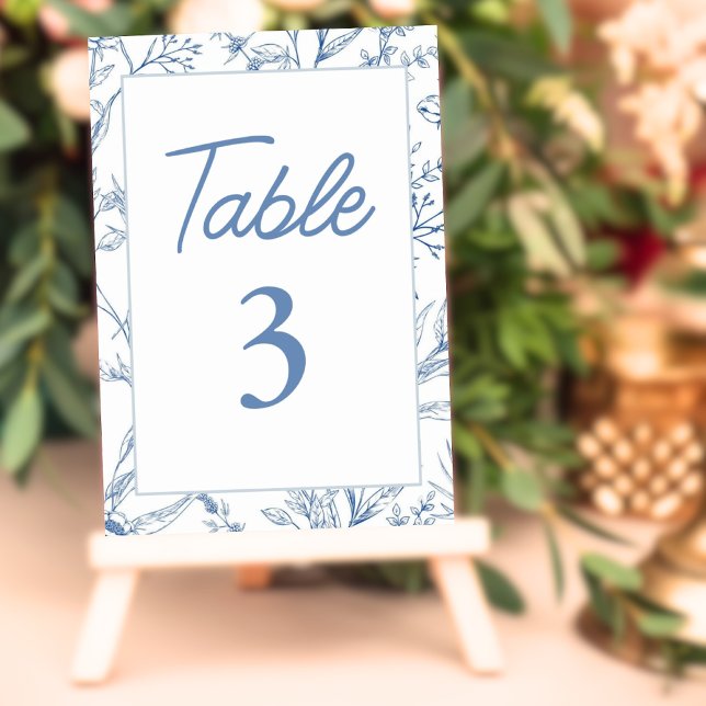 Elegante Blue Toile Französische Tischnummern (Elegant Blue Toile French Floral Table Numbers)