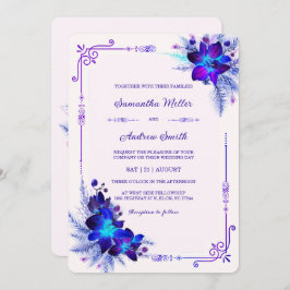 Elegante Blue und Lila Orchid Wedding Einladung