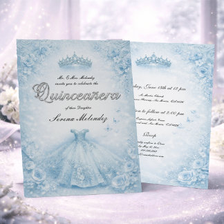 Elegante Blue und Silber Quinceanera  Einladung
