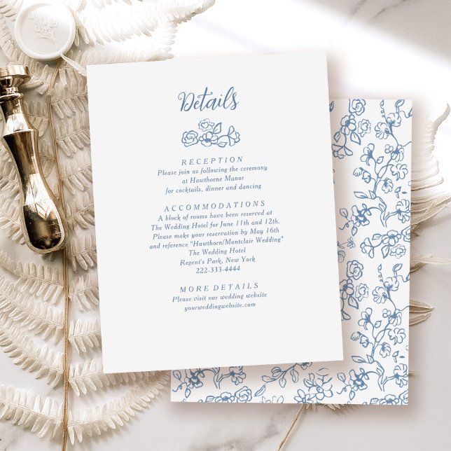 Elegante Blue Vintag Floral Wedding Begleitkarte (Von Creator hochgeladen)