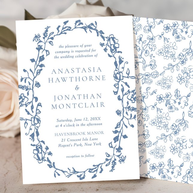 Elegante Blue Vintag Floral Wedding Einladung (Von Creator hochgeladen)