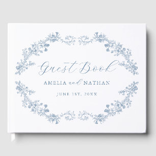 Elegante Blue Vintag Floral Wedding Gästebuch