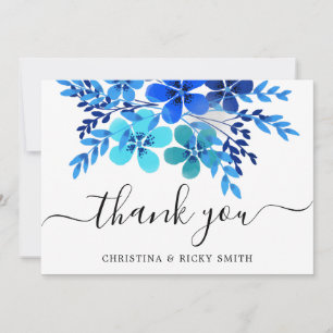 Elegante Blue Watercolor Blume Hochzeit Dankeskarte