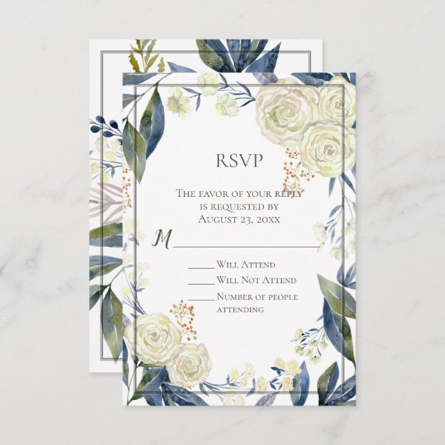 Elegante Blue Watercolor Blume UAWG Repcard Einladung (Vorne/Hinten)