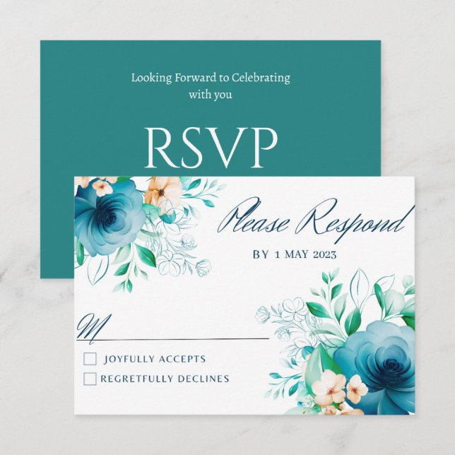 Elegante Blue Watercolor Blume Wedding RSVP-Karten RSVP Karte (Vorne/Hinten)