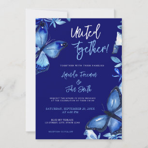 Elegante Blue Watercolor Butterflies Hochzeiten Einladung