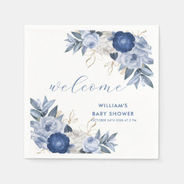 Elegante Blue Watercolor Floral Baby Dusche Serviette