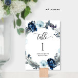 Elegante Blue Watercolor Floral Tischnummer<br><div class="desc">Elegante Tischnummer mit wunderschönem Blumenkranz und modernen handgeschriebenen Kalligrafiedetails. Teil unserer Kollektion "Elegant Blue Watercolor Floral Quinceañera" mit einer Vielzahl von Produkten zur Koordination. Bitte geben Sie für jede Tischnummer, die Sie für Ihre Veranstaltung benötigen, eine individuelle Bestellung an. (d.h. bei drei Tabellen müsste man drei verschiedene Bestellungen aufgeben, eine...</div>