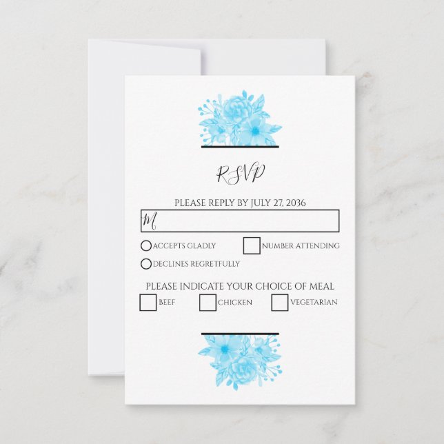 Elegante Blue Watercolor Floral Wedding RSVP Karte (Vorderseite)