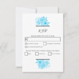 Elegante Blue Watercolor Floral Wedding RSVP Karte