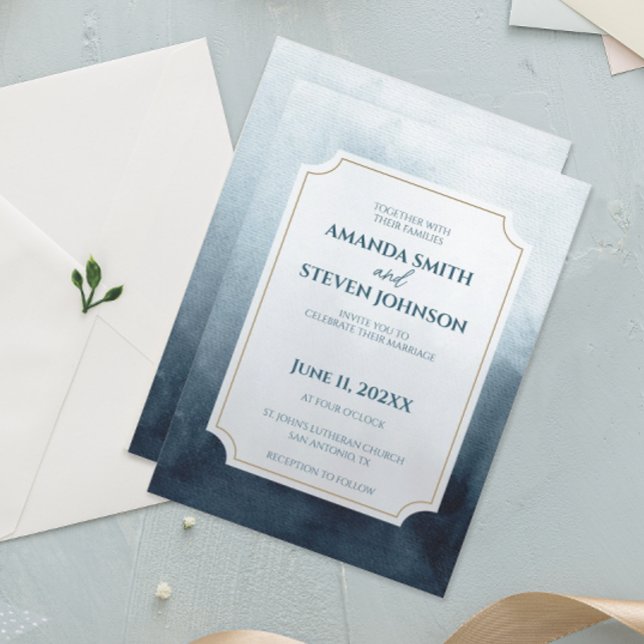 Elegante Blue Watercolor Hochzeit Einladung (Modern abstract blue watercolor wedding invitation)