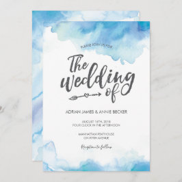 Elegante Blue Watercolor Hochzeit Einladung