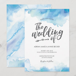 Elegante Blue Watercolor Hochzeit Einladung