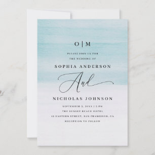 Elegante Blue Watercolor Hochzeit   Nautische Schr Einladung