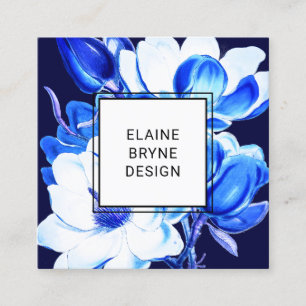 Elegante Blue Watercolor Magnolia Quadratische Visitenkarte
