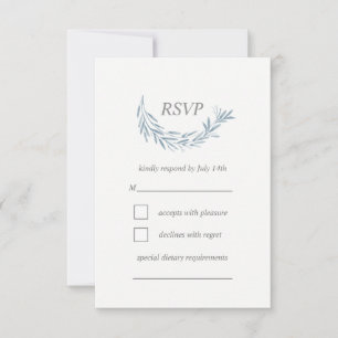 Elegante Blue Watercolor Wreath Wedding RSVP Card