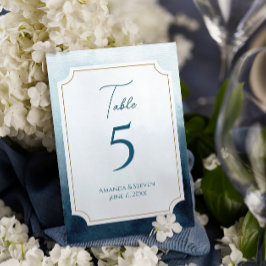 Elegante Blue Wedding Reception Tischnummer