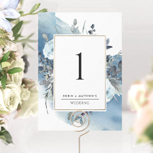 Elegante Blue Wedding Reception Tischnummer