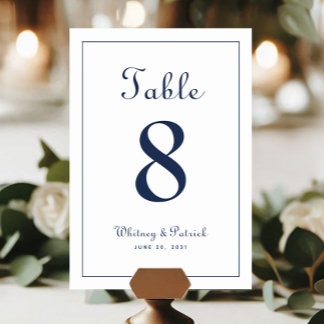 Elegante Blue Wedding Table formell Tischnummer