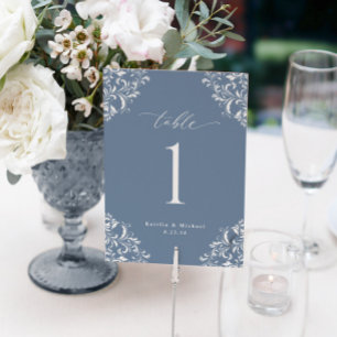 Elegante Blue Wedding Tischnummern Cards